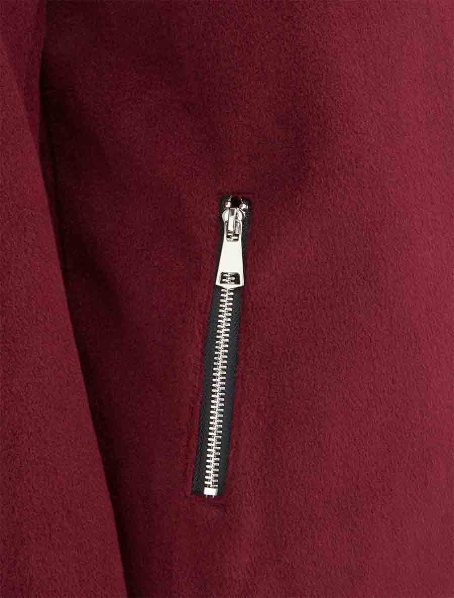 Manteau zippé uni en feutrine - Bordeaux - Image 3