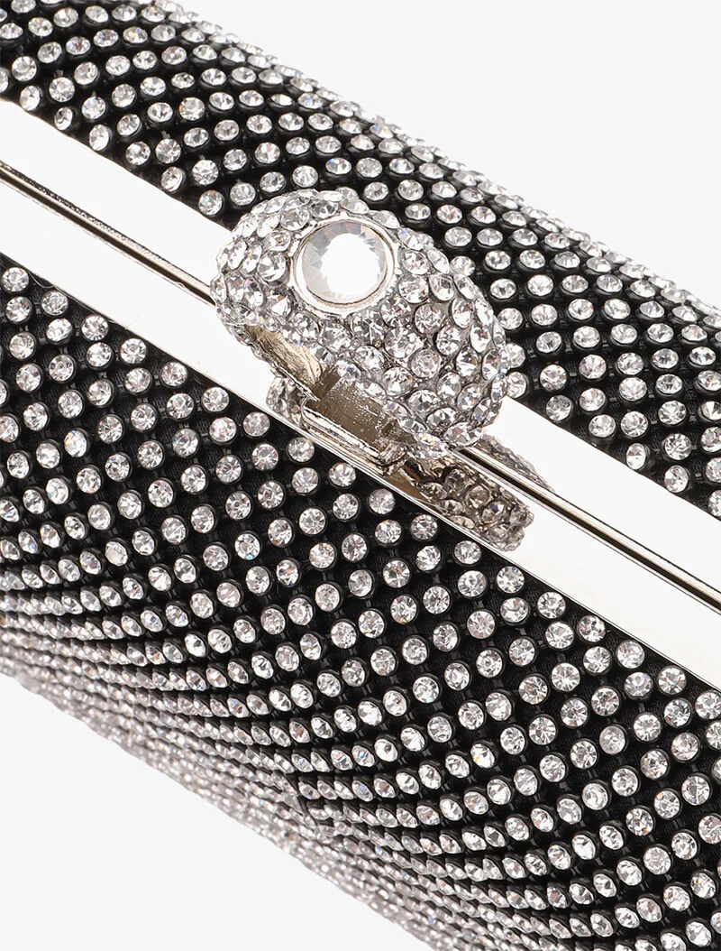 Minaudière à bords arrondis et strass - Noir - Image 4