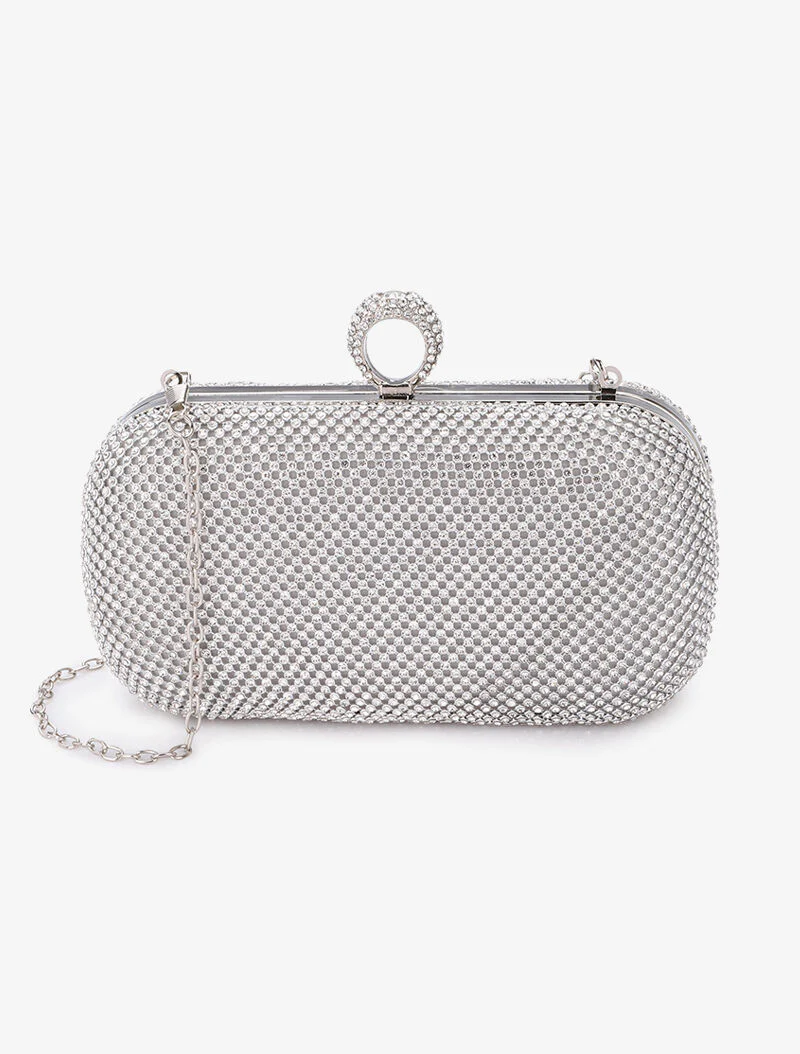 Minaudière à bords arrondis et strass - Argent