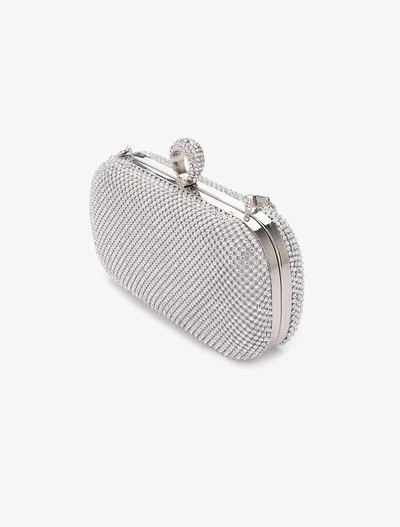 Minaudière à bords arrondis et strass - Argent - Image 2