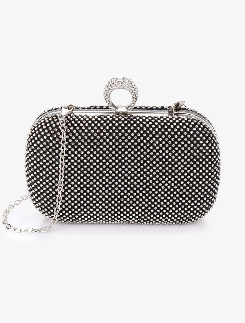 Minaudière à strass et fermoir bague - Noir