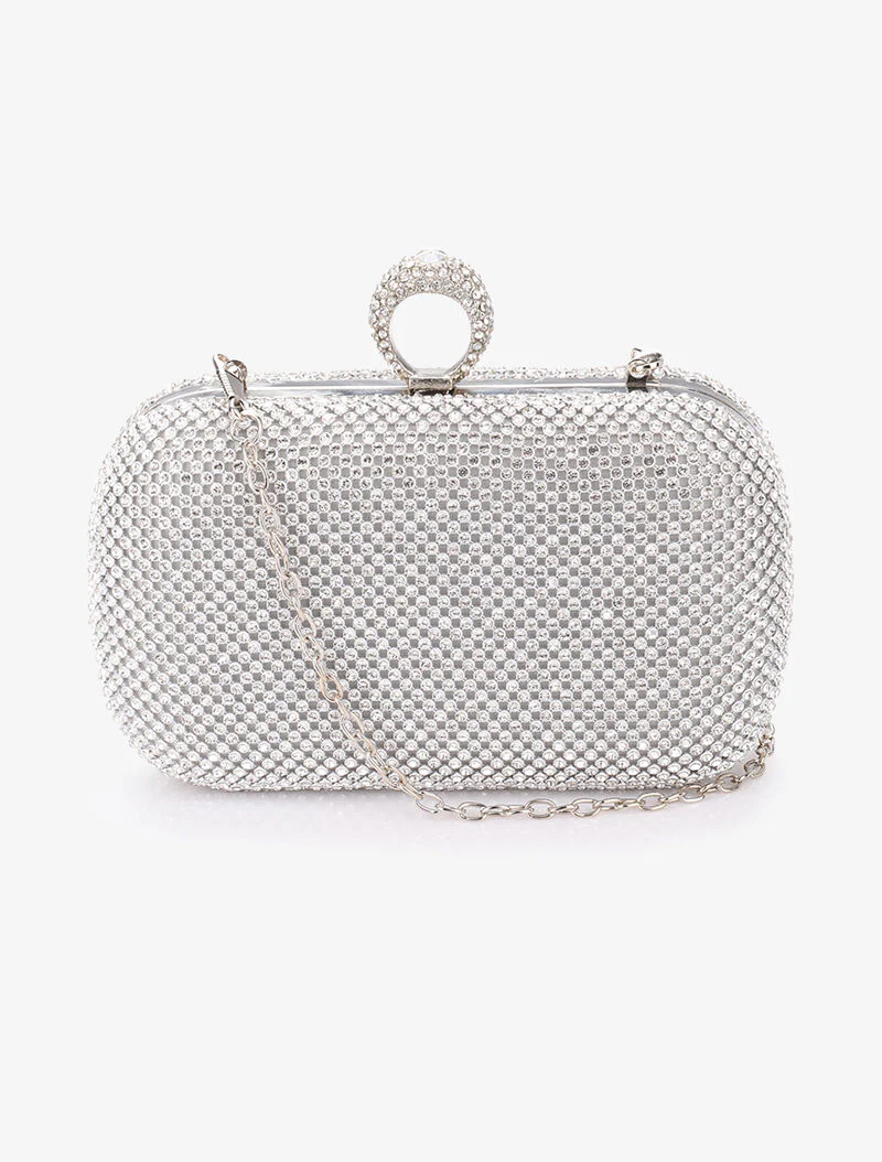 Minaudière à strass et fermoir bague - Argent - Image 3