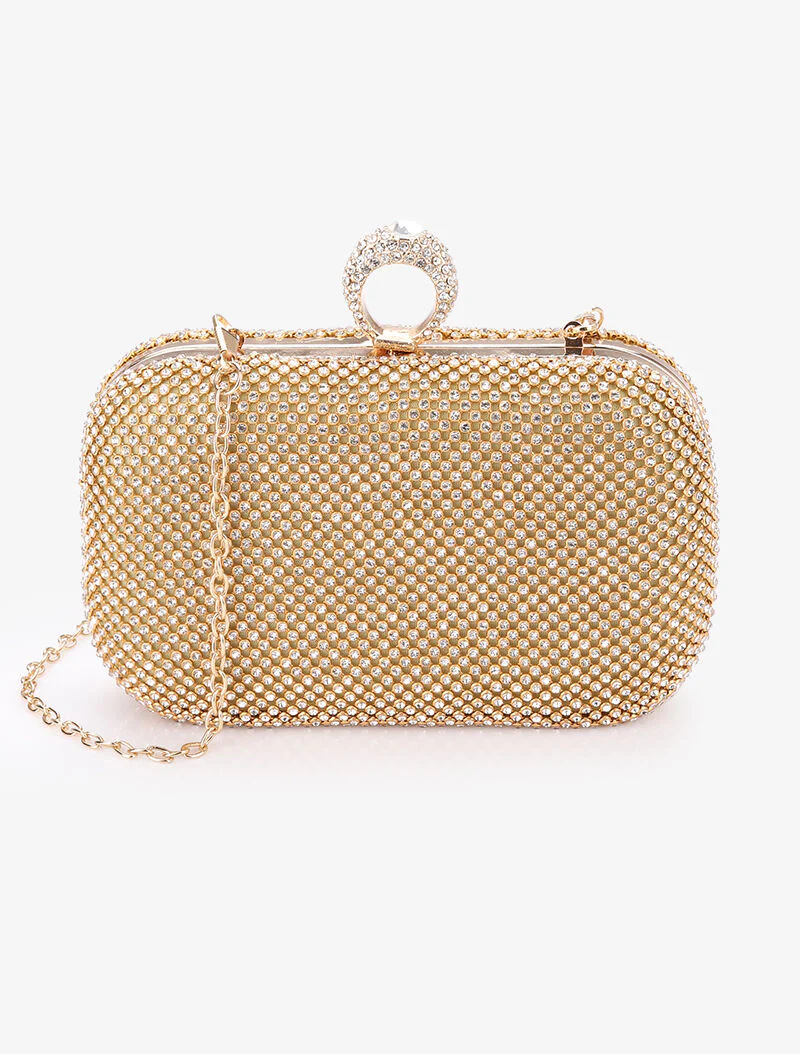 Minaudière à strass et fermoir bague - Or