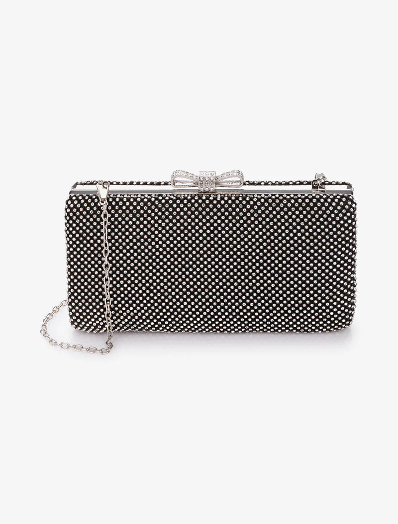 Minaudière rectangulaire à fermoir noeud et strass - Noir