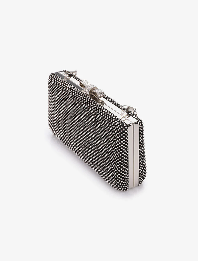 Minaudière rectangulaire à fermoir noeud et strass - Noir - Image 2
