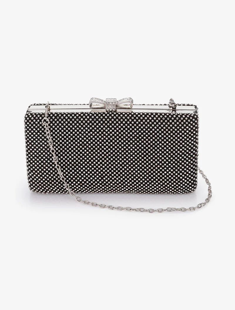 Minaudière rectangulaire à fermoir noeud et strass - Noir - Image 3