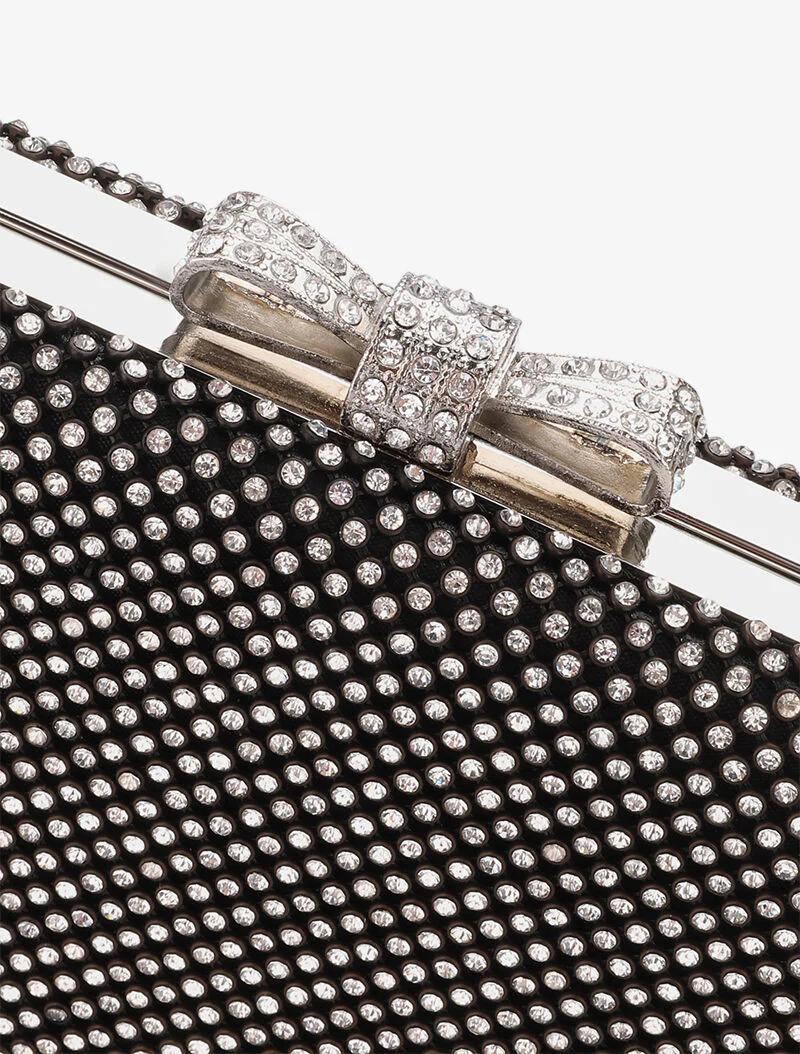 Minaudière rectangulaire à fermoir noeud et strass - Noir - Image 4