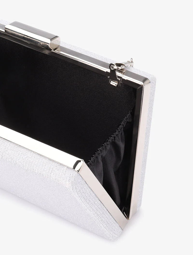 Minaudière rectangulaire à paillettes et fermoir bague - Argent - Image 4