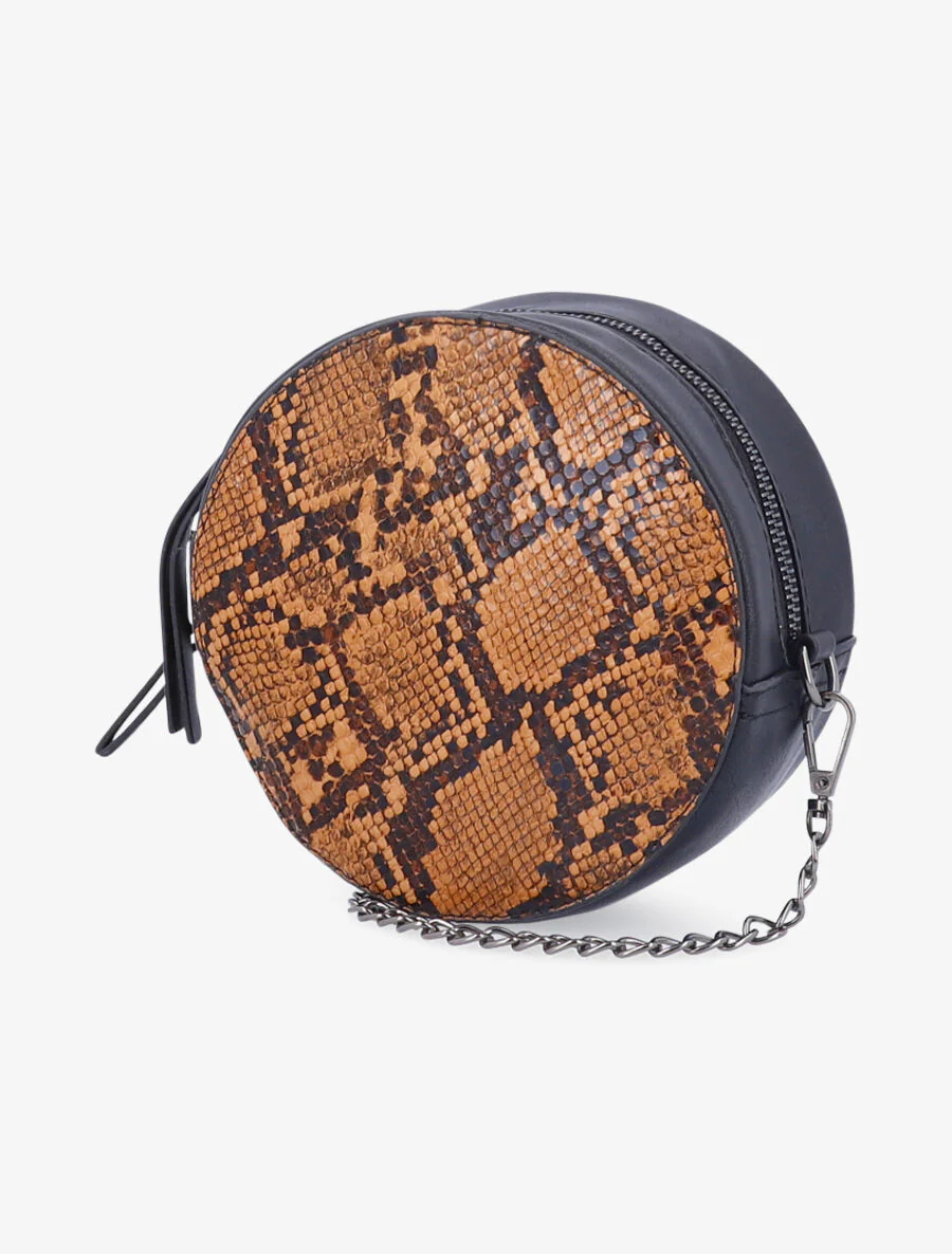 Minaudière ronde à imprimé python - Camel - Image 2