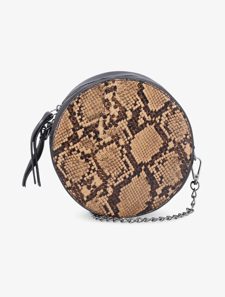 Minaudière ronde à imprimé python - Beige
