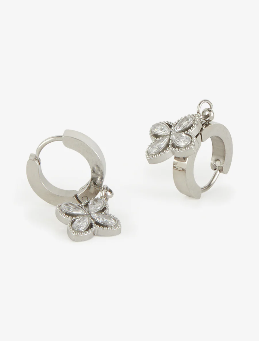Mini-créoles à charm trèfle - Argent - Image 3
