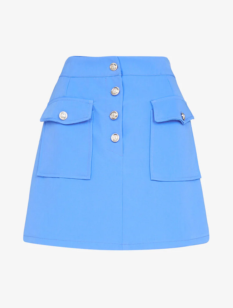 Mini jupe à poches et boutons contrastants - bleu ciel