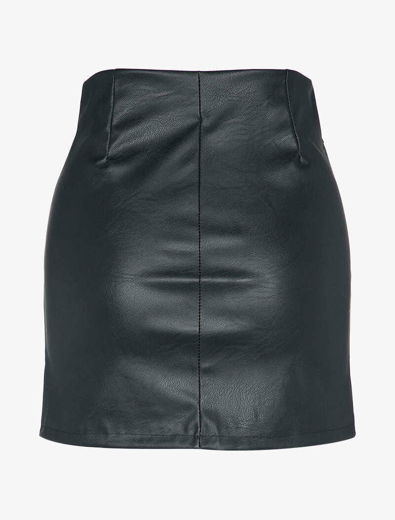 Mini jupe en simili à zip et grandes poches - Noir - Image 2