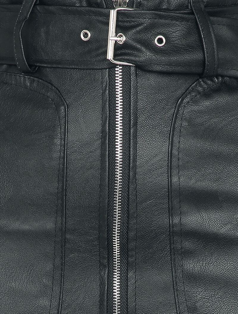 Mini jupe en simili à zip et grandes poches - Noir - Image 3