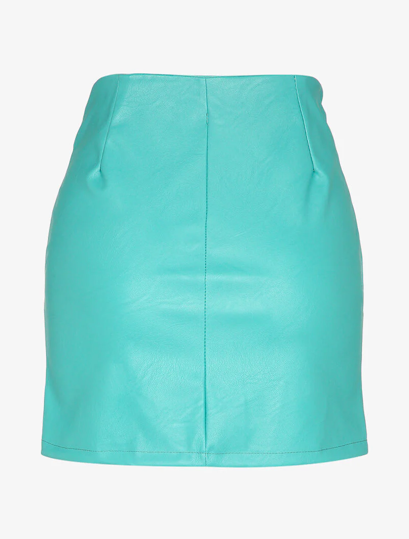 Mini jupe en simili à zip et grandes poches - Turquoise - Image 2