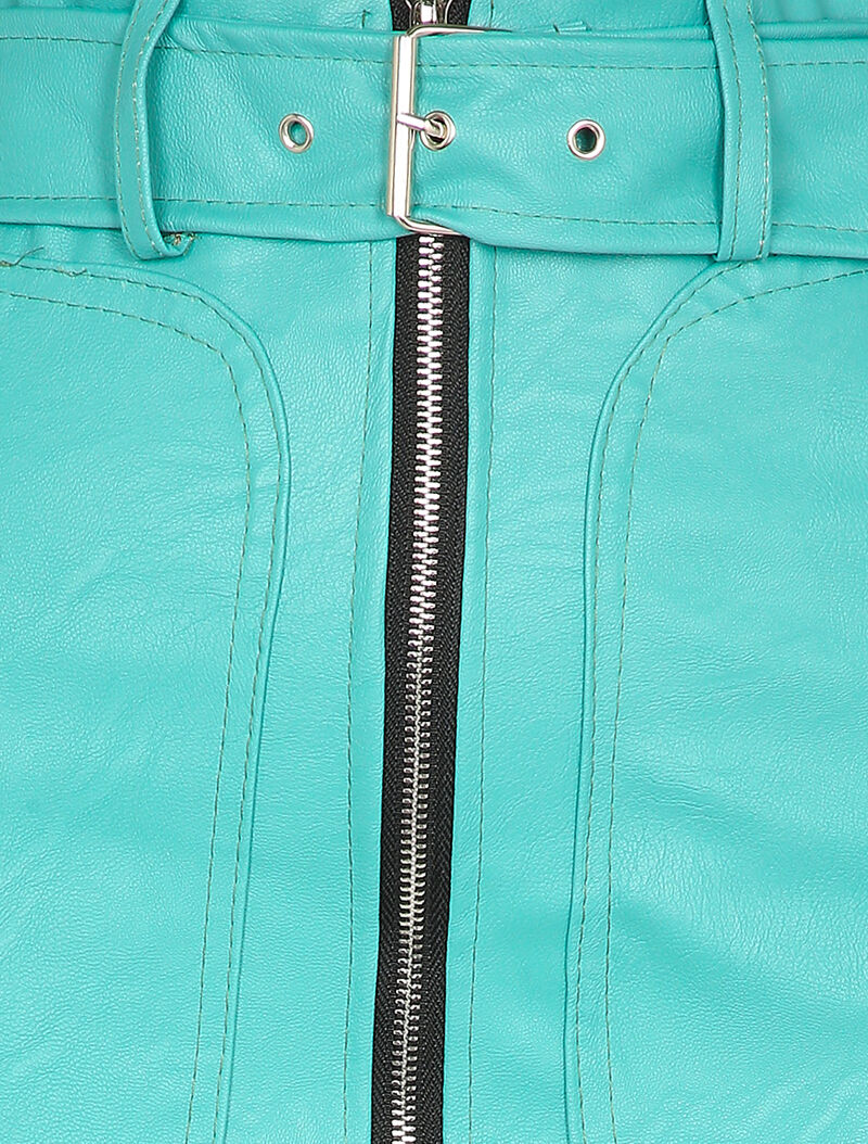 Mini jupe en simili à zip et grandes poches - Turquoise - Image 3