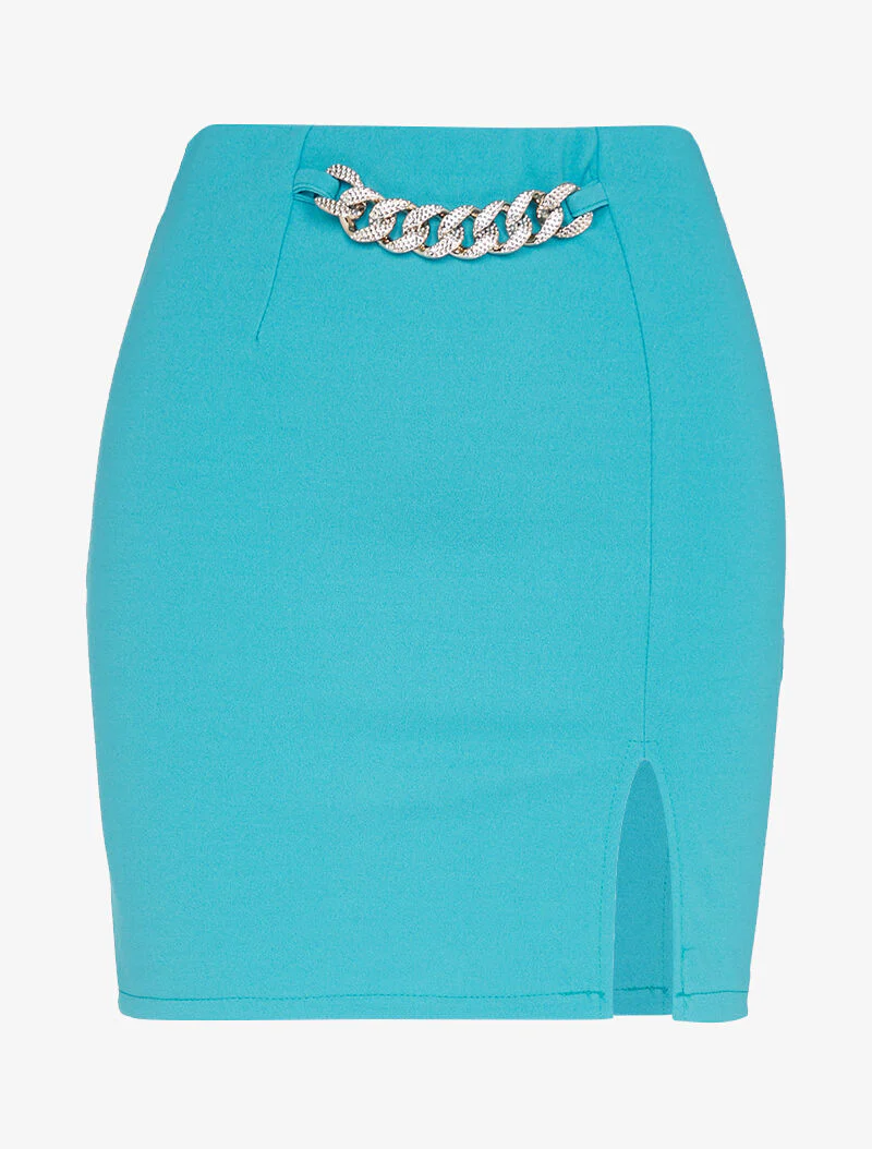 Mini jupe fendue à détail chaîne - turquoise
