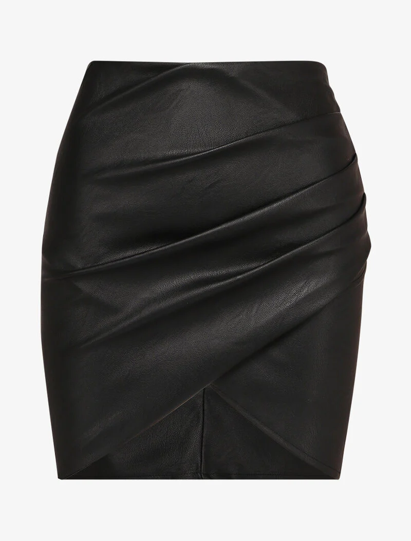 Mini jupe portefeuille en simili - Noir