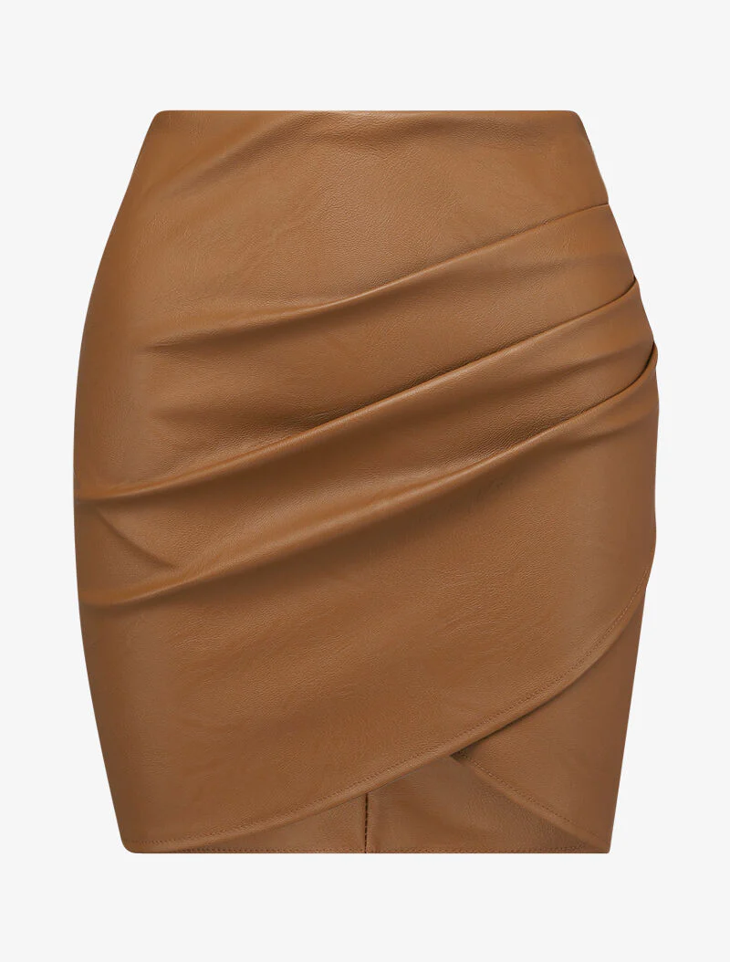 Mini jupe portefeuille en simili - Camel