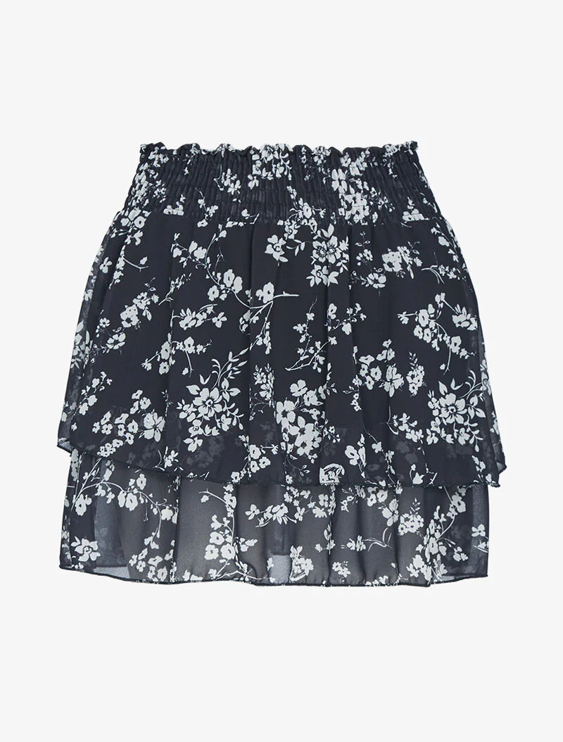 Mini jupe volantée à imprimés - noir
