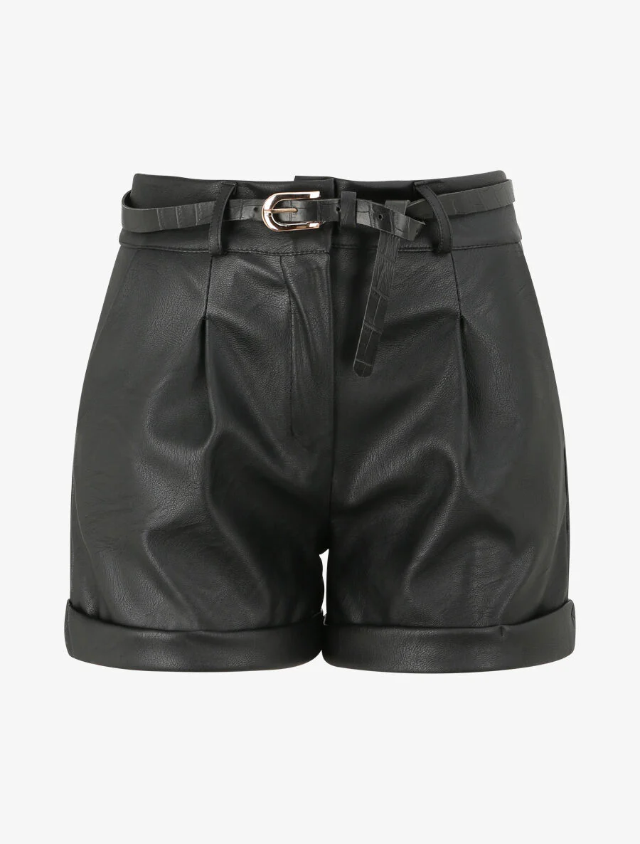 Mini-short à bords à revers - Noir