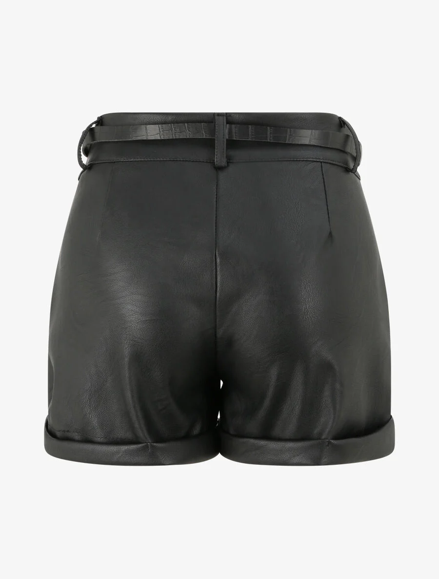 Mini-short à bords à revers - Noir - Image 2