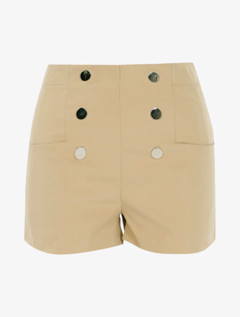 Mini short à boutons décoratifs - beige