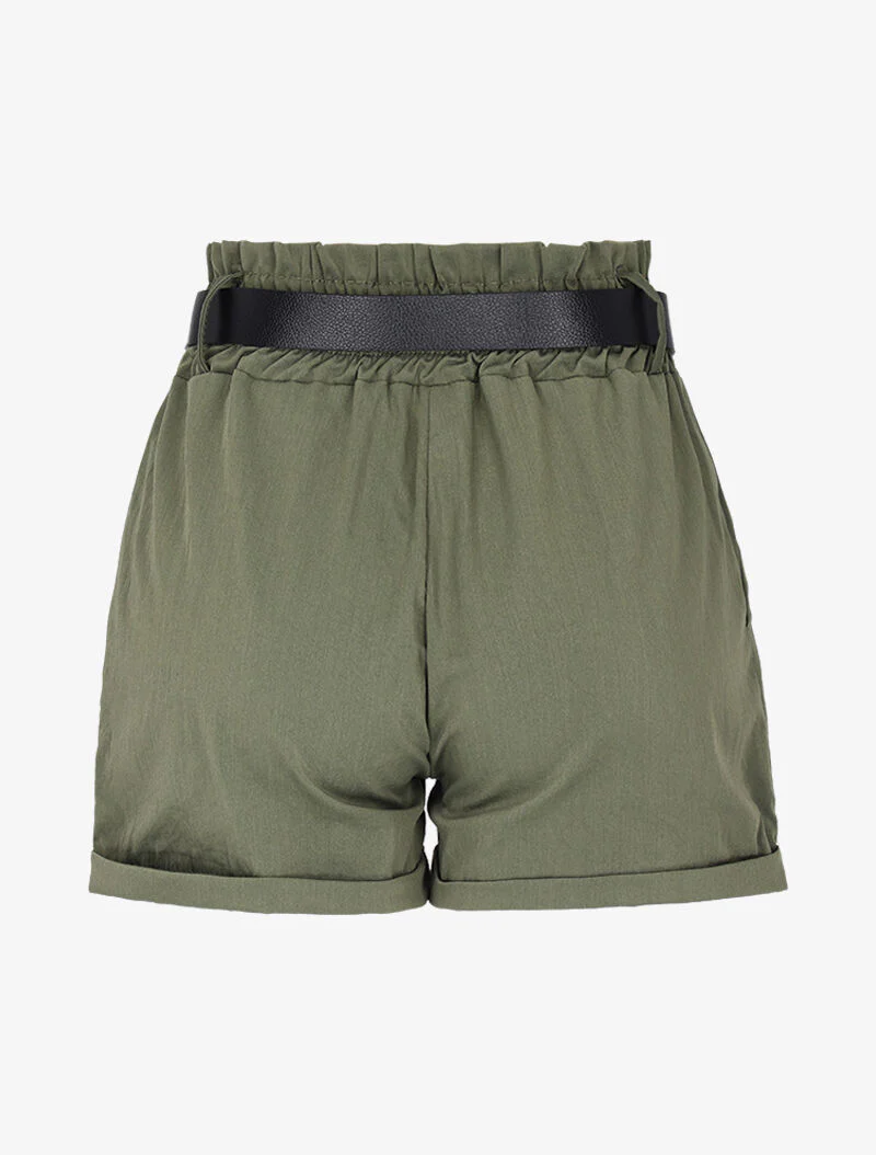 Mini short à ceinture simili - Kaki - Image 2
