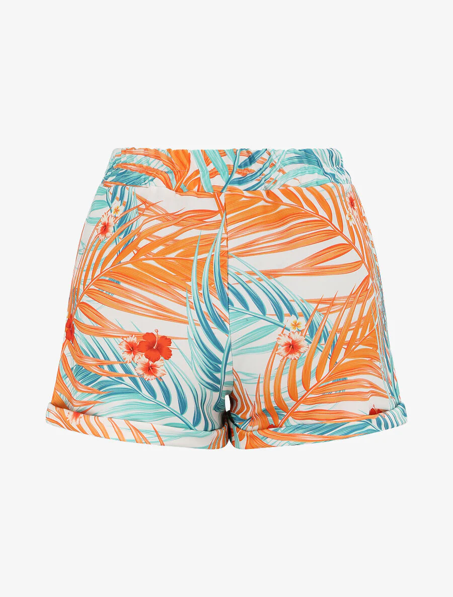 Mini short à imprimé feuilles tropicales et à revers - Vert - Image 2