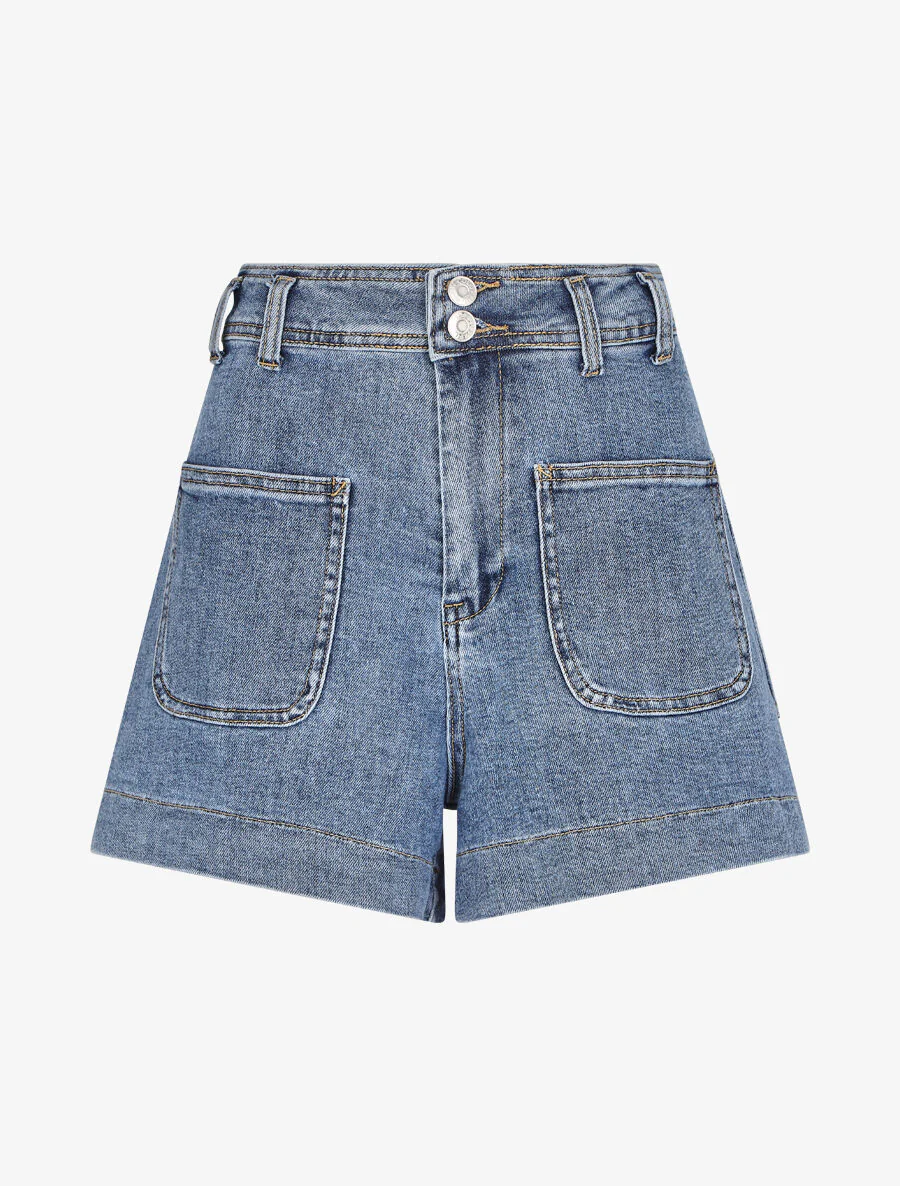 Mini short coupe trapèze - Bleu denim