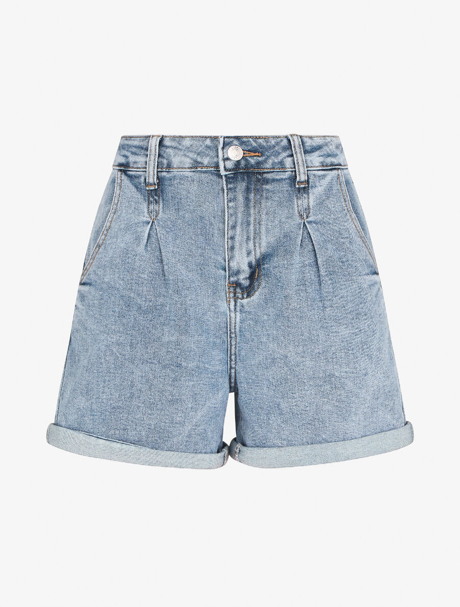 Mini short droit à revers - Bleu denim - Image 2