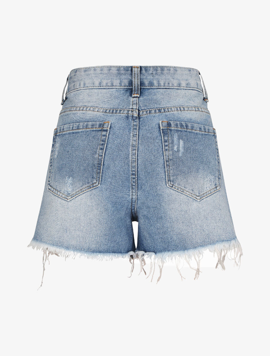 Mini short droit déchiré - Bleu clair - Image 2