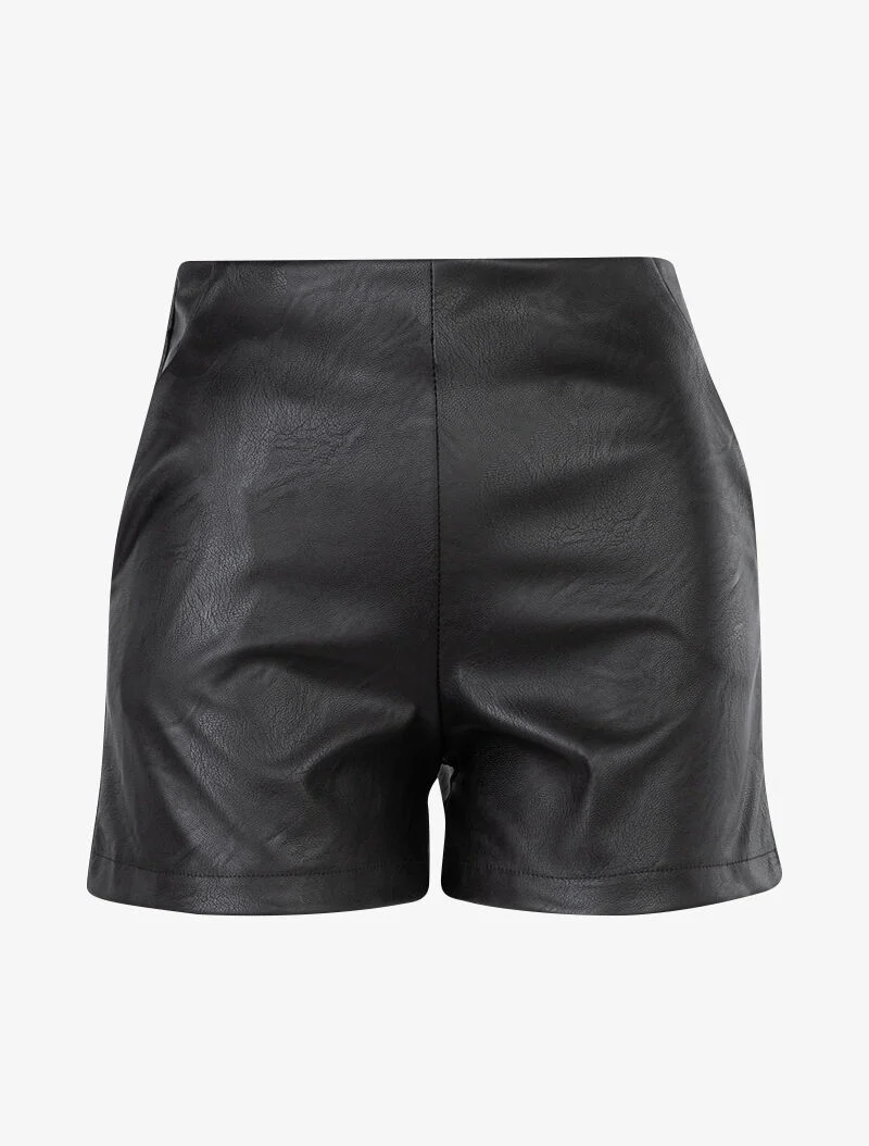 Mini short en simili coupe droite - Noir