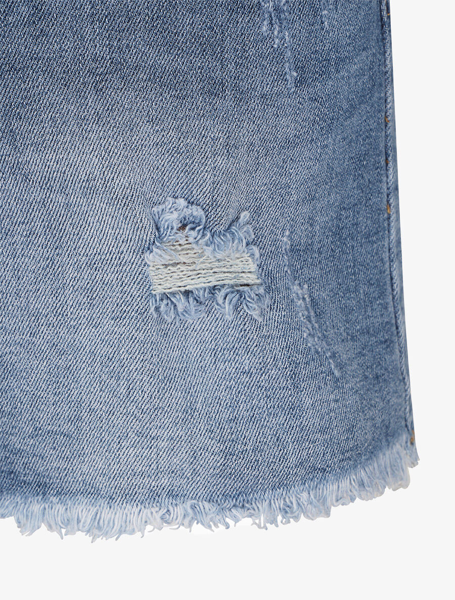 Mini short légèrement déchiré - Bleu denim - Image 4