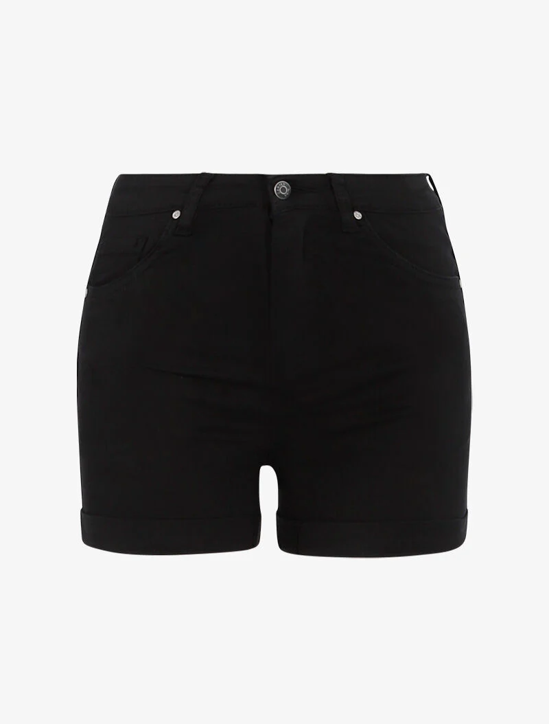 Mini short uni à ourlets - noir