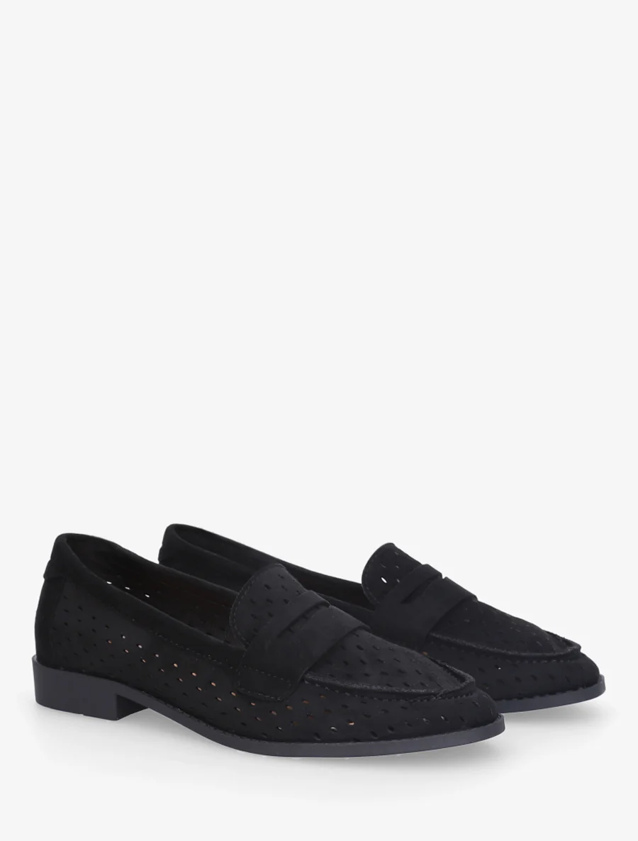 Mocassins ajourés en suédine - Noir - Image 4