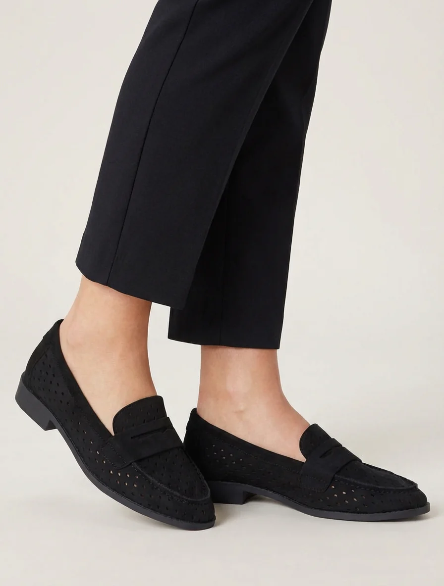Mocassins ajourés en suédine - Noir - Image 5