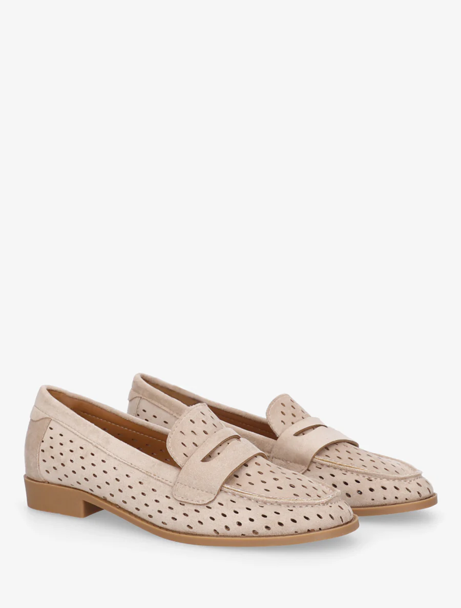 Mocassins ajourés en suédine - Beige - Image 4