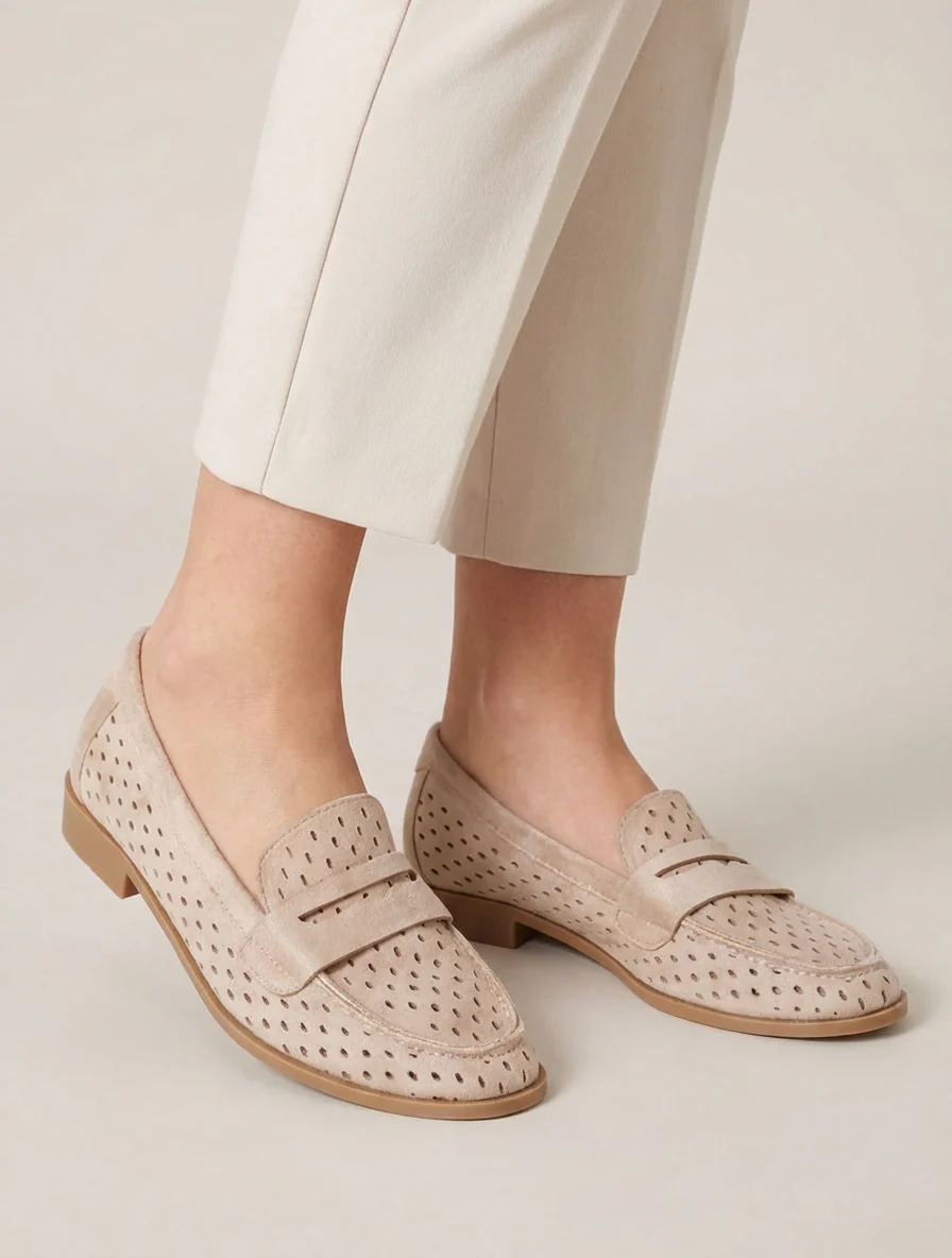 Mocassins ajourés en suédine - Beige - Image 5