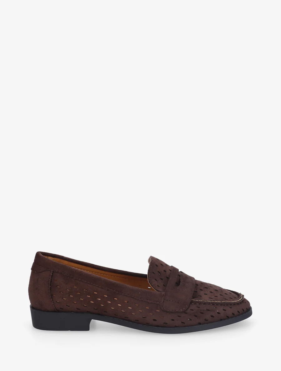 Mocassins ajourés en suédine - Marron
