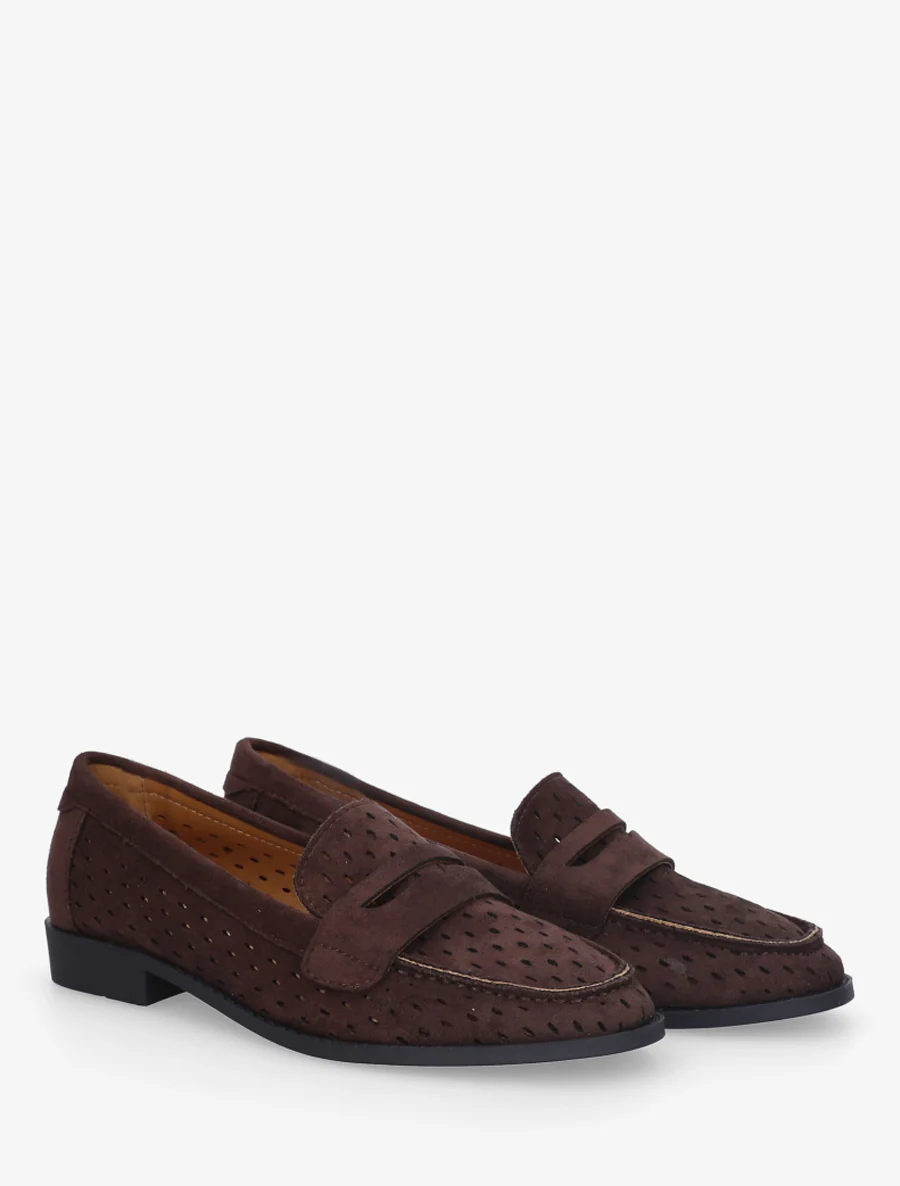 Mocassins ajourés en suédine - Marron - Image 4
