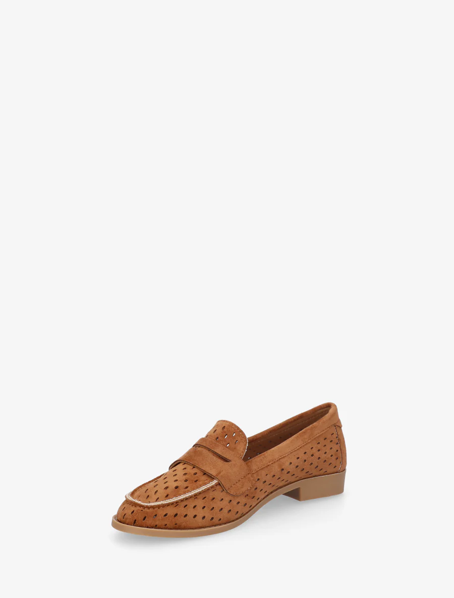 Mocassins ajourés en suédine - Camel - Image 3