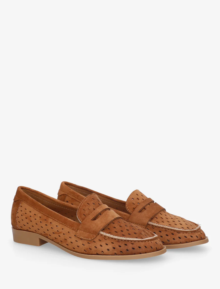 Mocassins ajourés en suédine - Camel - Image 4