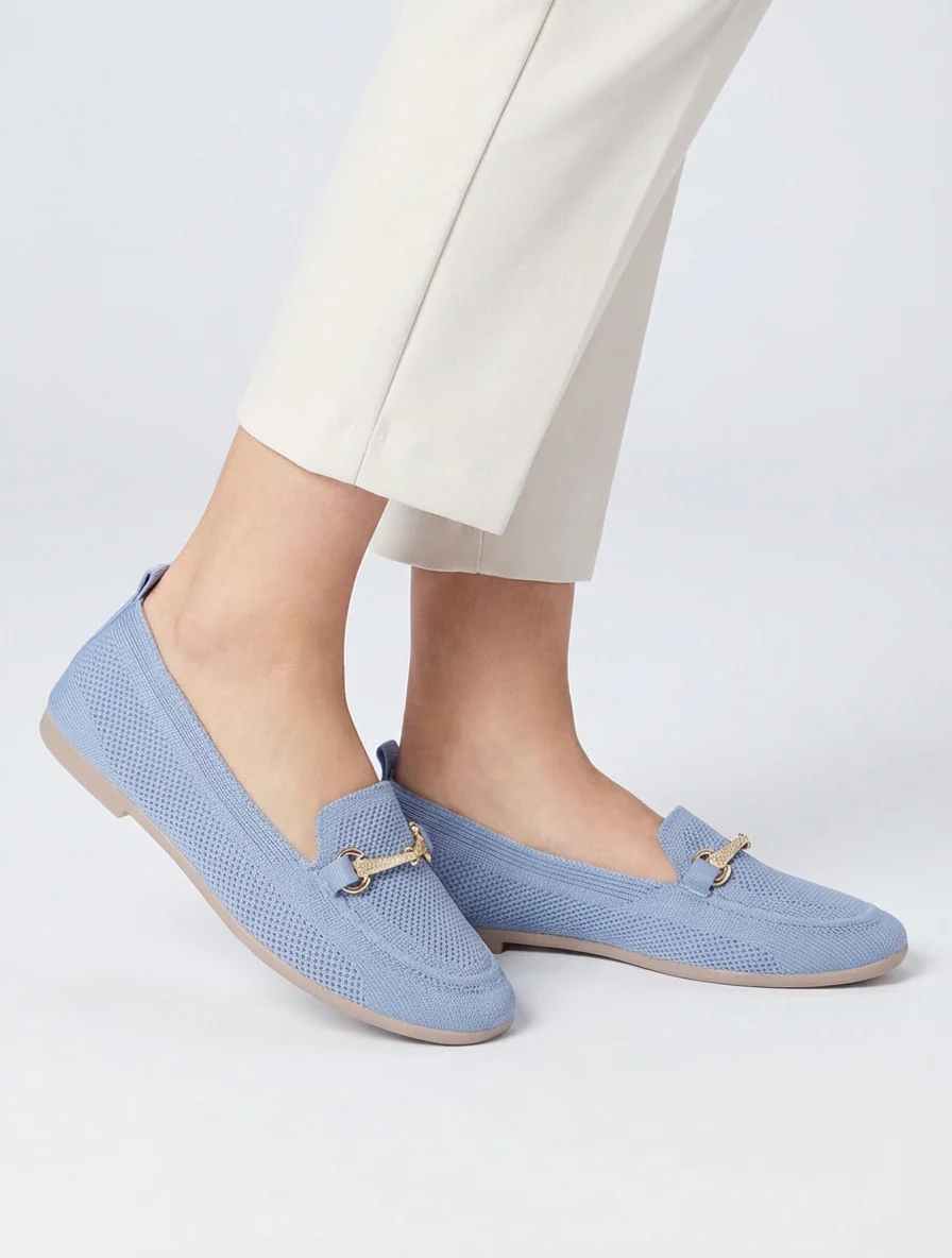 Mocassins en maille à boucle décorative - Bleu ciel - Image 5