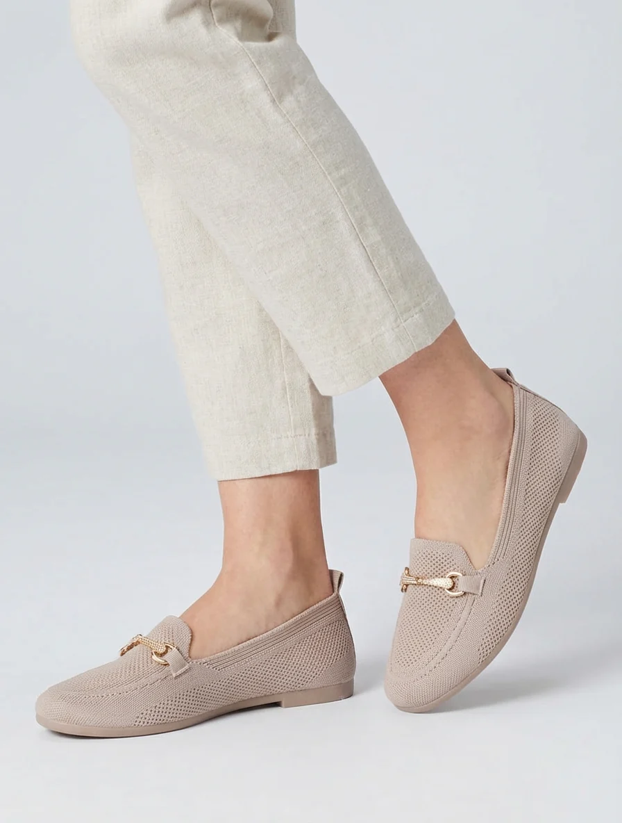 Mocassins en maille à boucle décorative - Taupe - Image 5