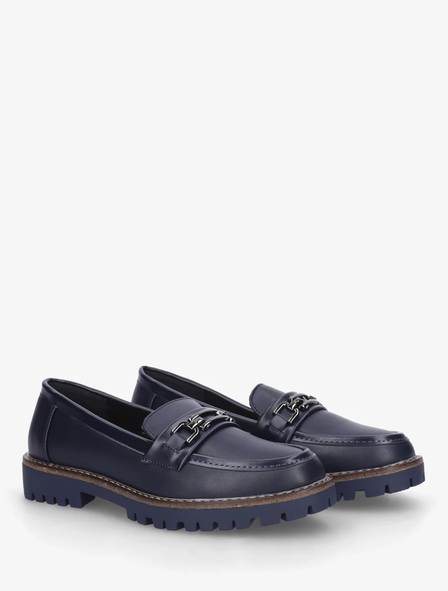 Mocassins en simili à boucle métallique - Marine - Image 4