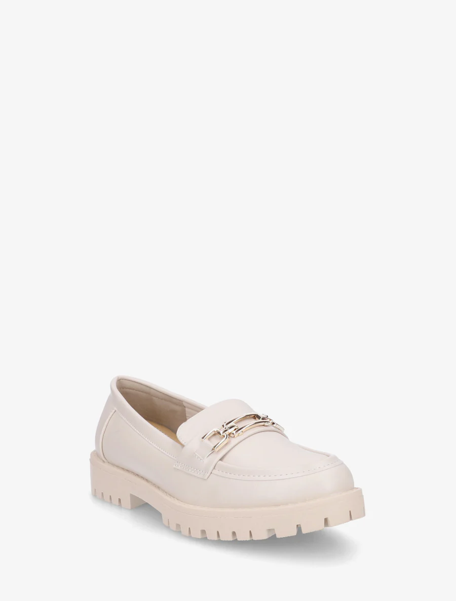Mocassins en simili à boucle métallique - Beige - Image 2