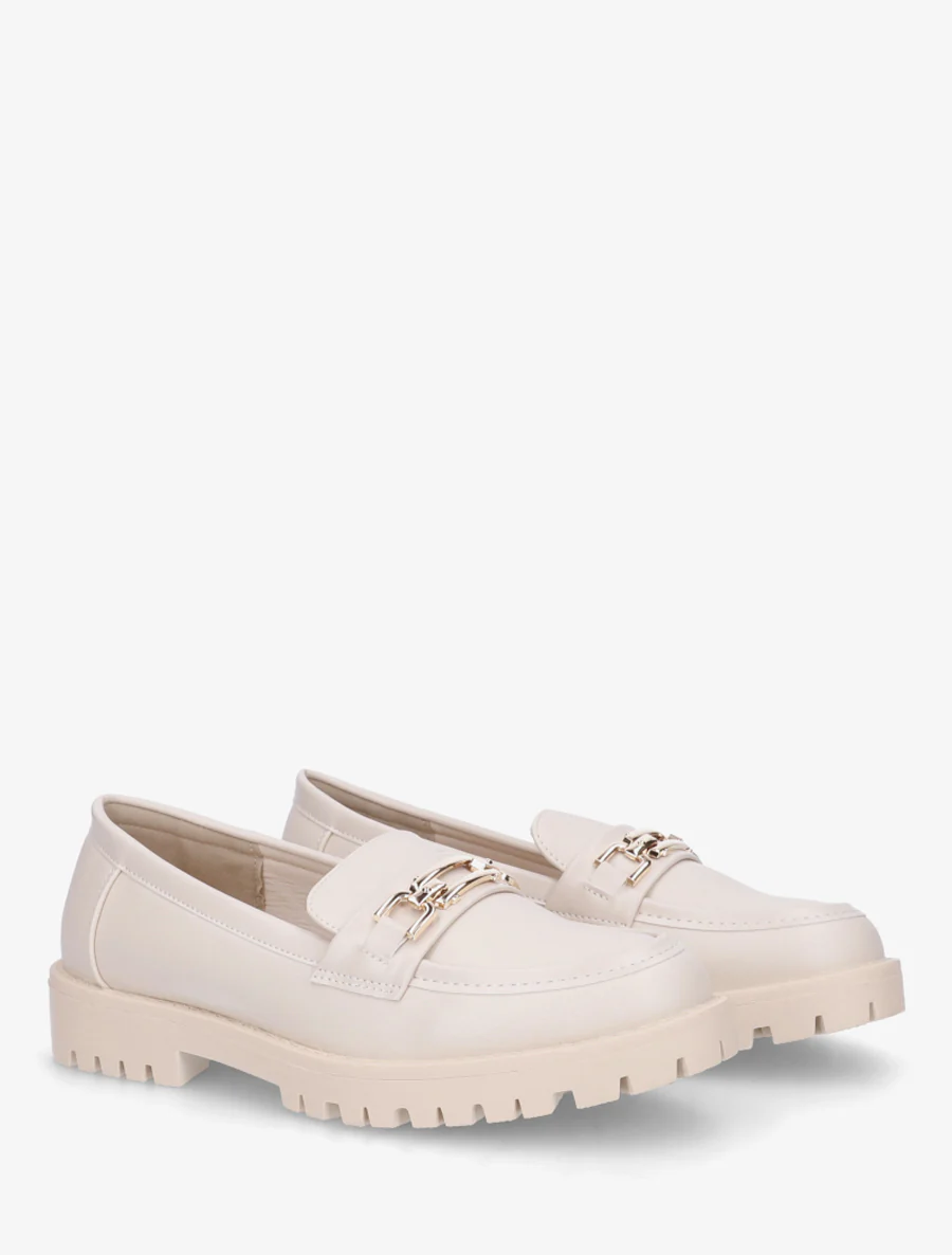 Mocassins en simili à boucle métallique - Beige - Image 4
