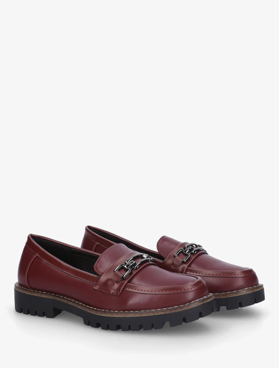 Mocassins en simili à boucle métallique - Bordeaux - Image 4