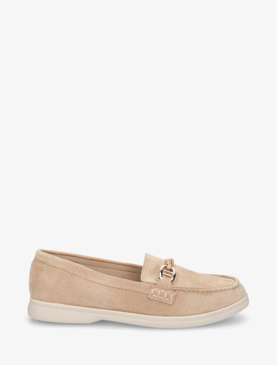 Mocassins en suédine à boucle décorative - Beige